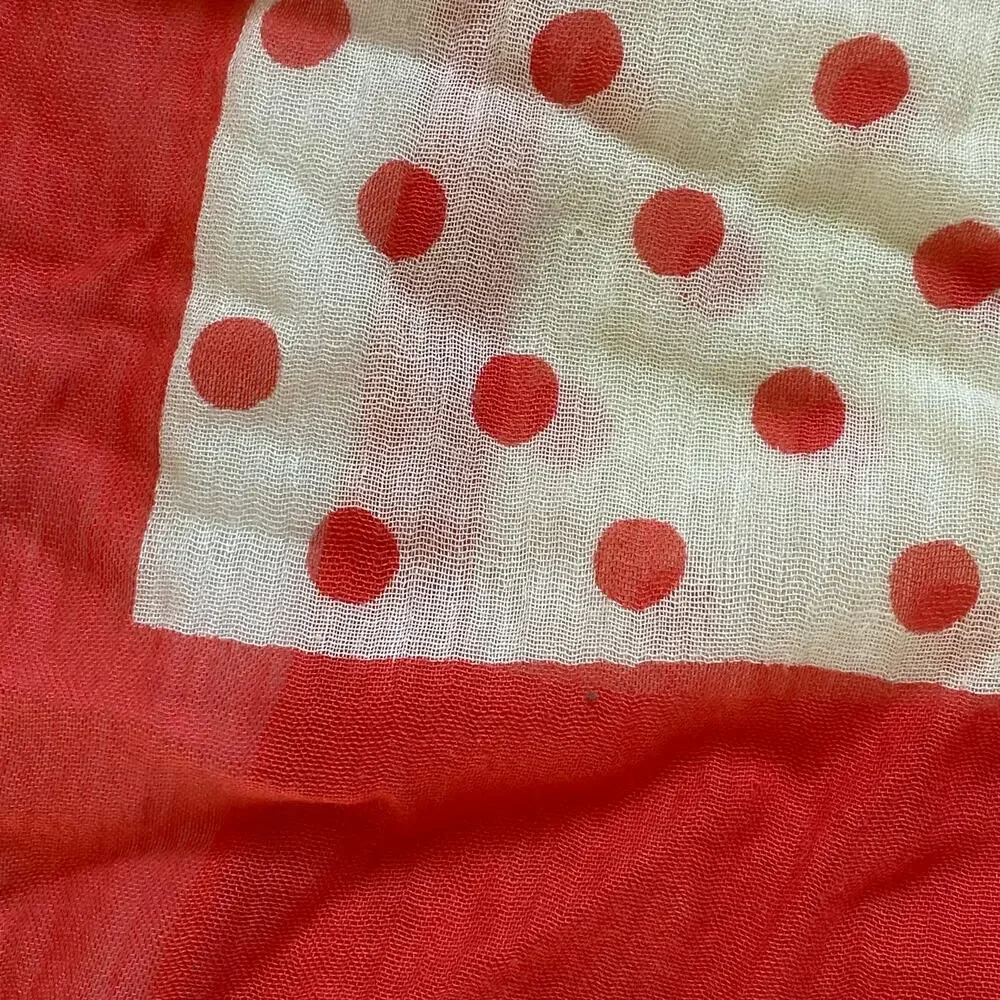Banana Republic Salmon/Coral Polka Dots‎ on Ivory Long Fringed Scarf